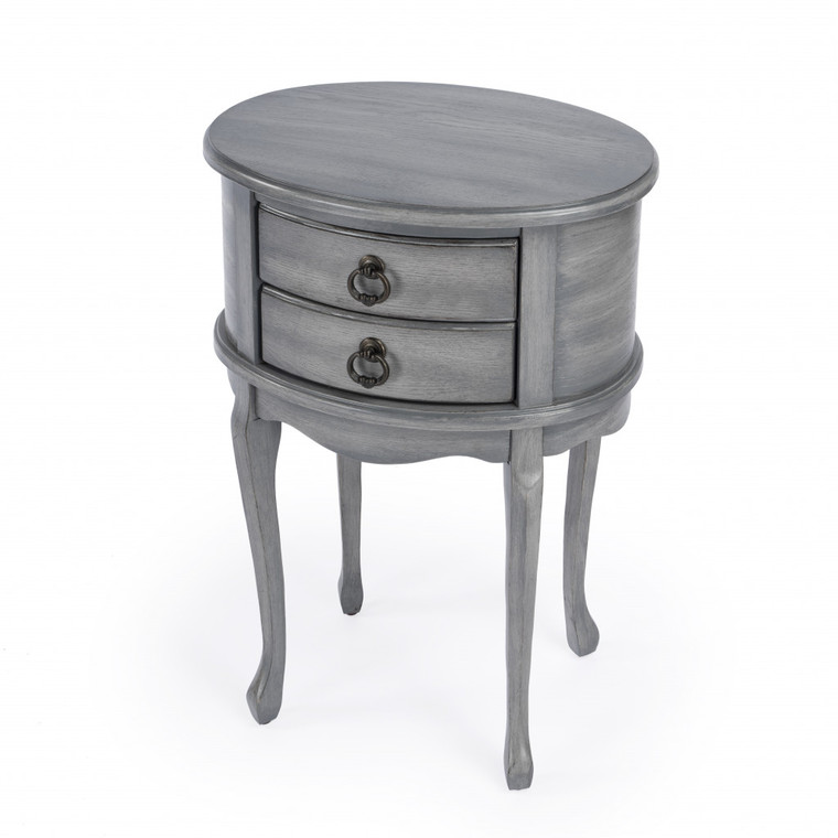 26" Grey And Gray Manufactured Wood Oval End Table With Two Drawers - 606114077725