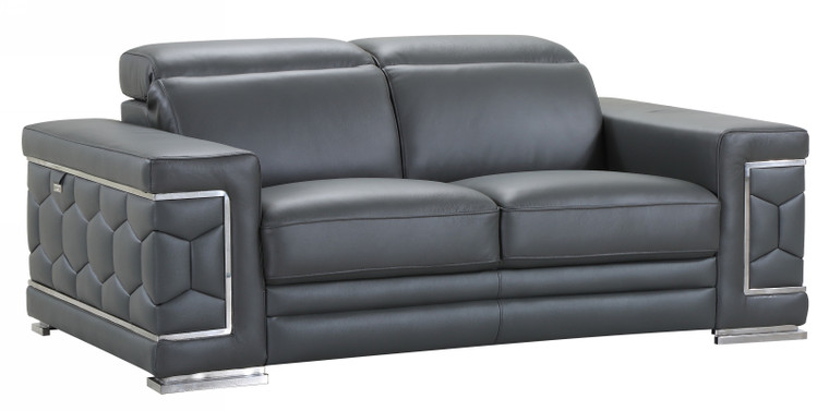 71" Sturdy Dark Gray Leather Loveseat - 4512839650692