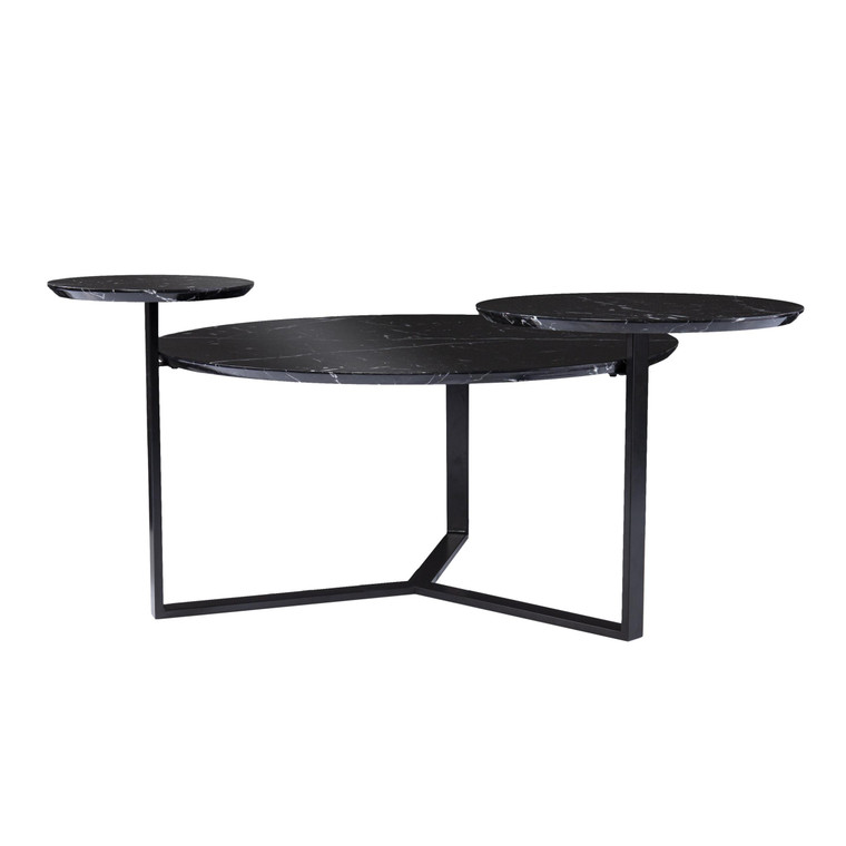 Homeroots Living Room 43" Black Solid Manufactured Wood and Metal Free Form Coffee Table, Black Finish