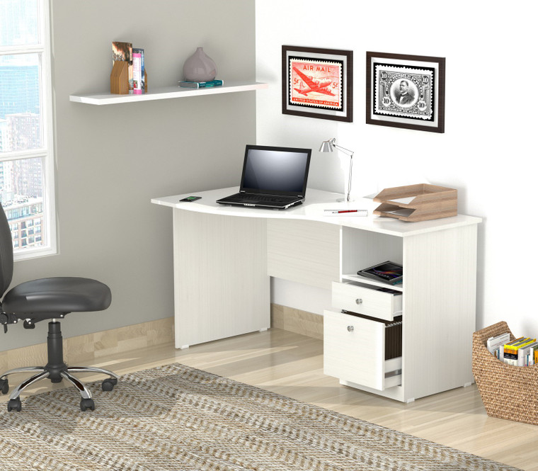 White Finish Wood Curved Top Writing Desk - 689211847118