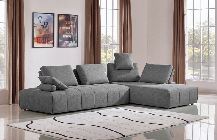 Homeroots Living Room Contempo Gray Fabric Modular Two Piece Sectional Sofa, Gray, Modular