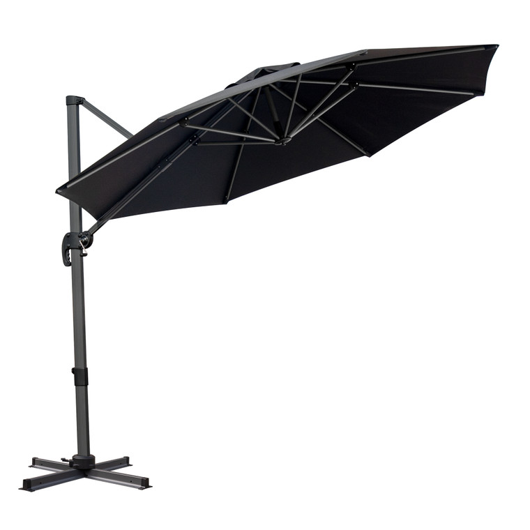 10' Black Polyester Round Tilt Cantilever Patio Umbrella With Stand - 606114682820