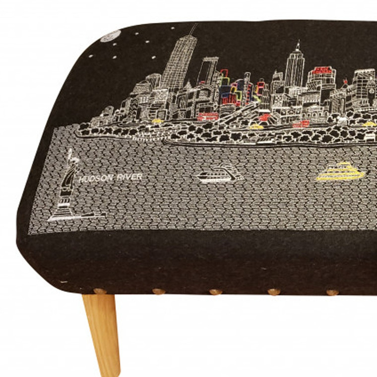 38" NYC Nighttime Skyline Embroidered Ottoman - 606114642565