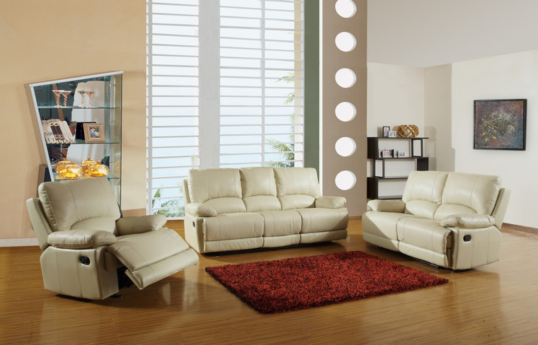 165" Stylish Beige Leather Sofa Set - 4512822743370