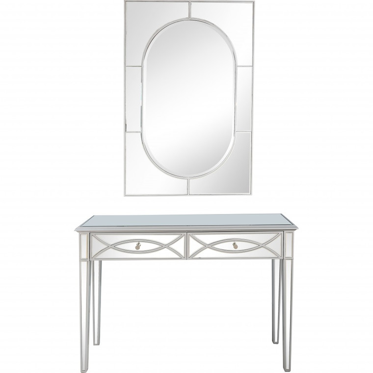 Silver Glass Mirror and Console Table - 808230069671