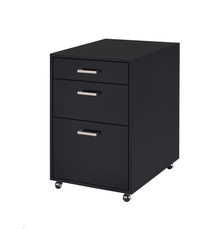 28" Black Wood And Metal Three Drawers Filing Cabinet Manufactured Wood, Metal