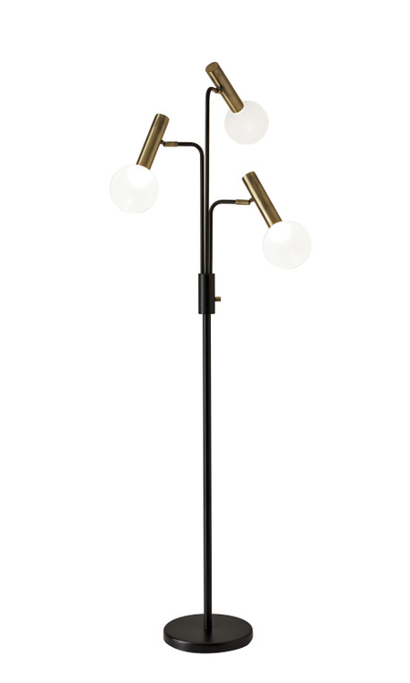 Homeroots Lighting Sleek Black and Brass Finish LED 3-Arm Floor Lamp, Black, 3-Arm
