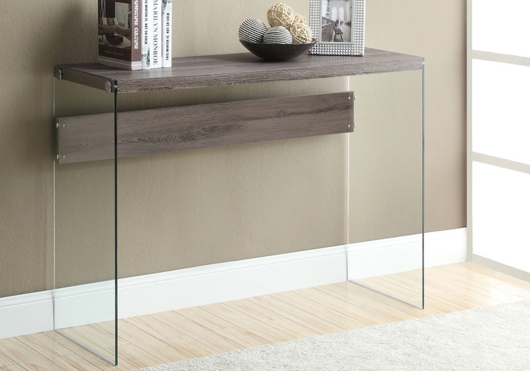 15.75" x 44" x 32" Dark Taupe Clear Particle Board Tempered Glass Accent Table - 4512822768144