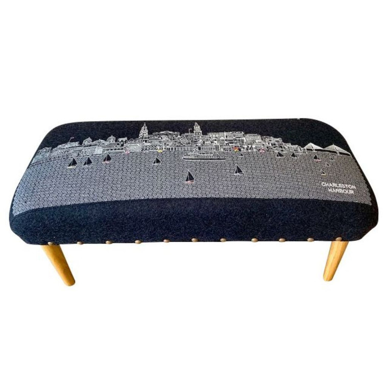 38" Black Breckenridge Nighttime Skyline Embroidered Ottoman - 606114647645