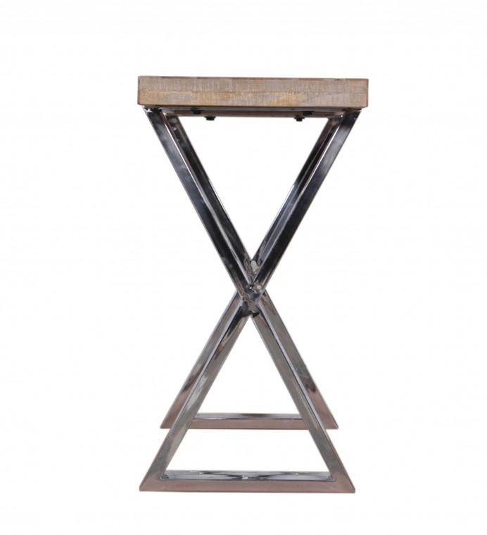 Teak and Chrome X Leg Console or Sofa Table - 4512839440095