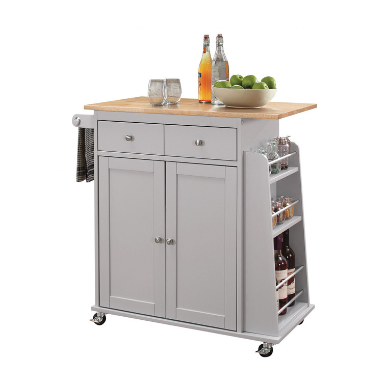 35" X 18" X 34" Natural And Gray Rubber Wood Kitchen Cart - 689211809918