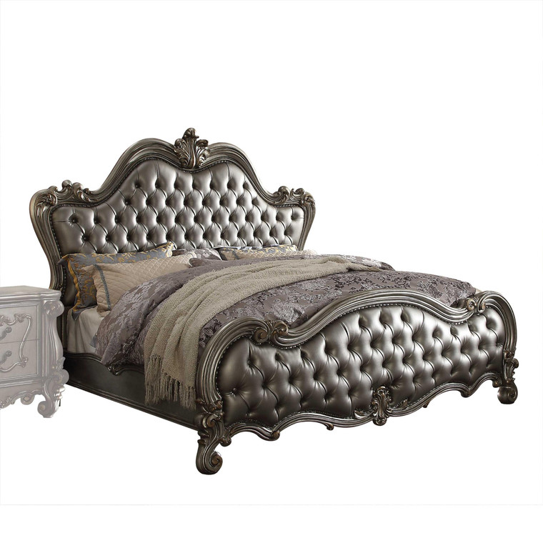 91" X 92" X 75" Silver Pu Antique Platinum Upholstery Poly Resin Eastern King Bed - 4512839709024