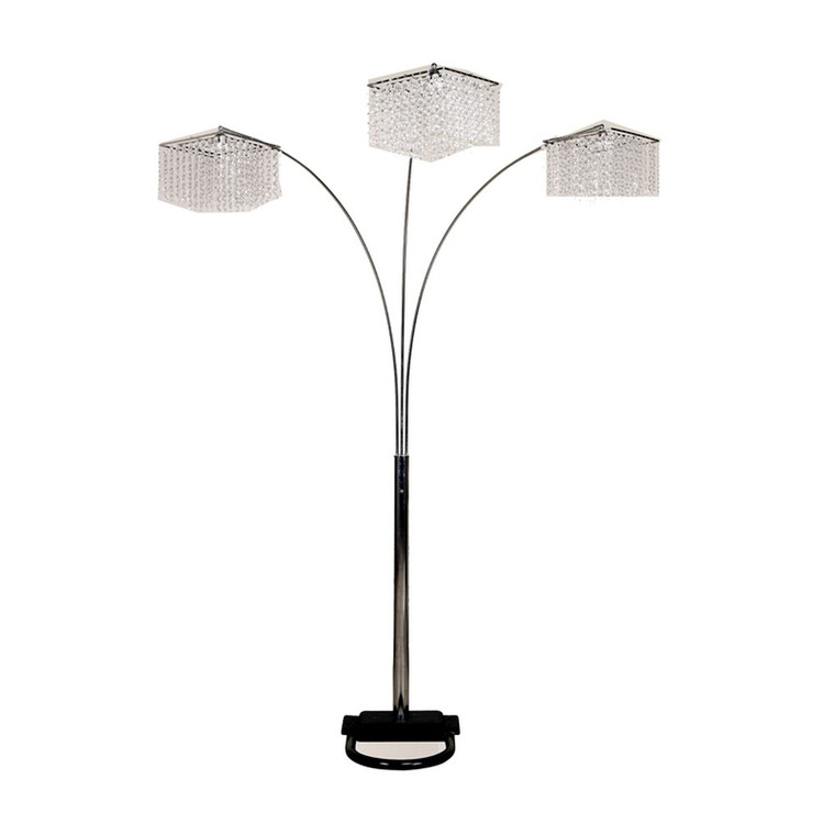 Homeroots Lighting Floor Lamp with Three Hanging Crystal Shades, Black Finish