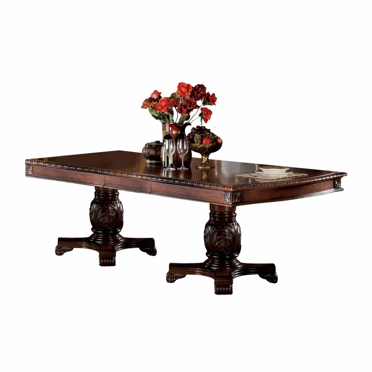 46" X 96" X 31" Cherry Wood Poly Resin Dining Table w/Double Pedestal - 4512839707105