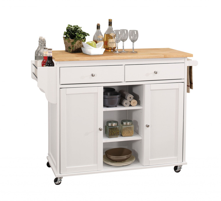 47" X 18" X 34" Natural And White Kitchen Island - 689211811744