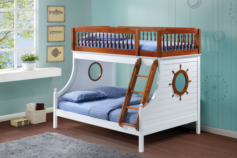 80" X 58" X 69" Twin Over Full Oak And White Bunk Bed - 614486177479