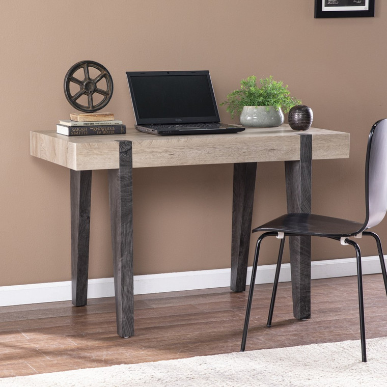 Modern Chunky Natural and Gray Wood Table Desk - 808230103764