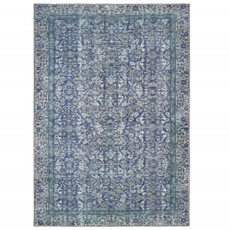 8' X 10' Blue And Grey Oriental Power Loom Stain Resistant Area Rug - 606114611363