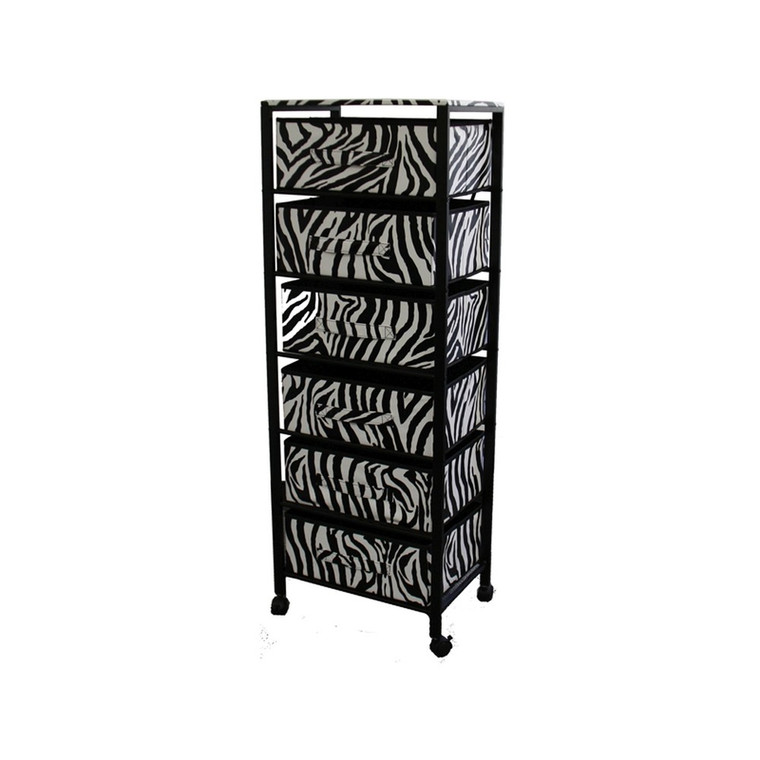 Zebra Black and White Rolling Six Drawer Tower Organizer - 606114545880
