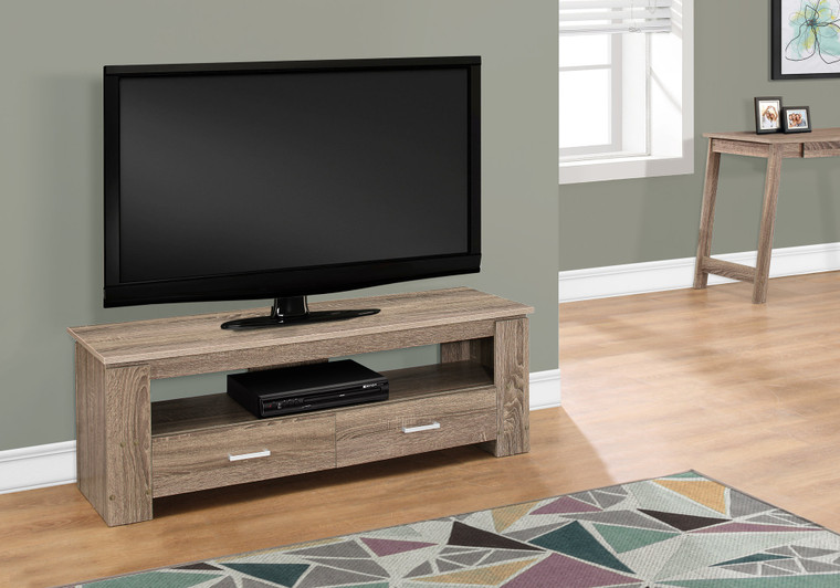 16.25" Dark Taupe Particle Board and Laminate TV Stand with 2 Storage Drawers - 4512822776958