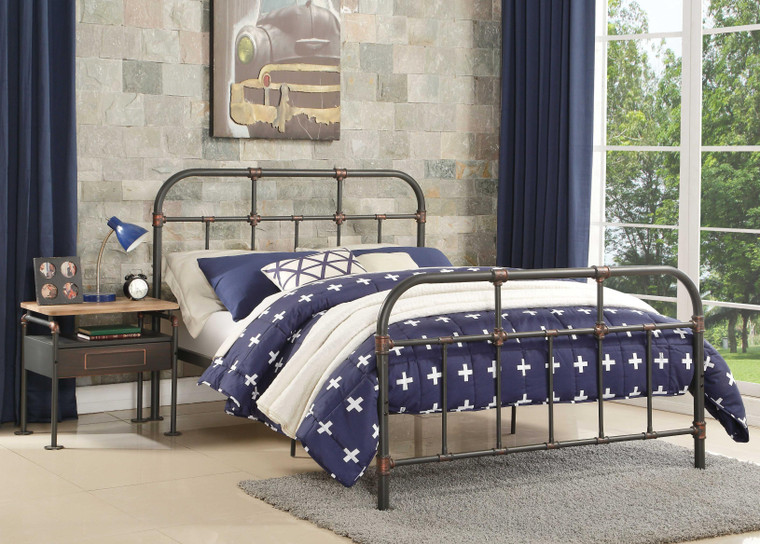 Gray Industrial Pipe Design Full Bed Frame - 4512839429731
