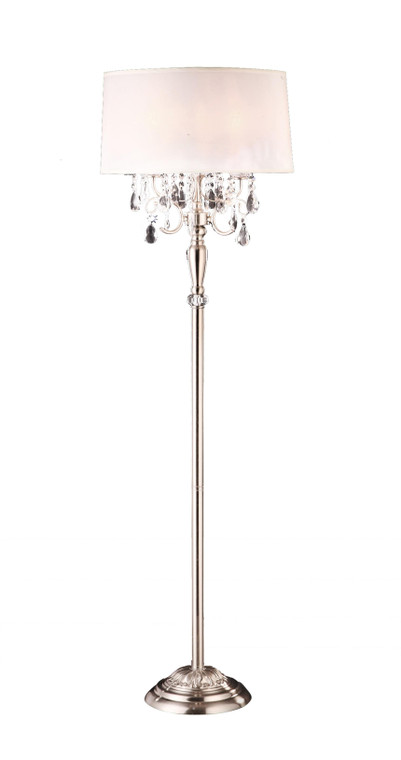 62" White Three Light Candelabra Floor Lamp With White Drum Shade - 606114193456