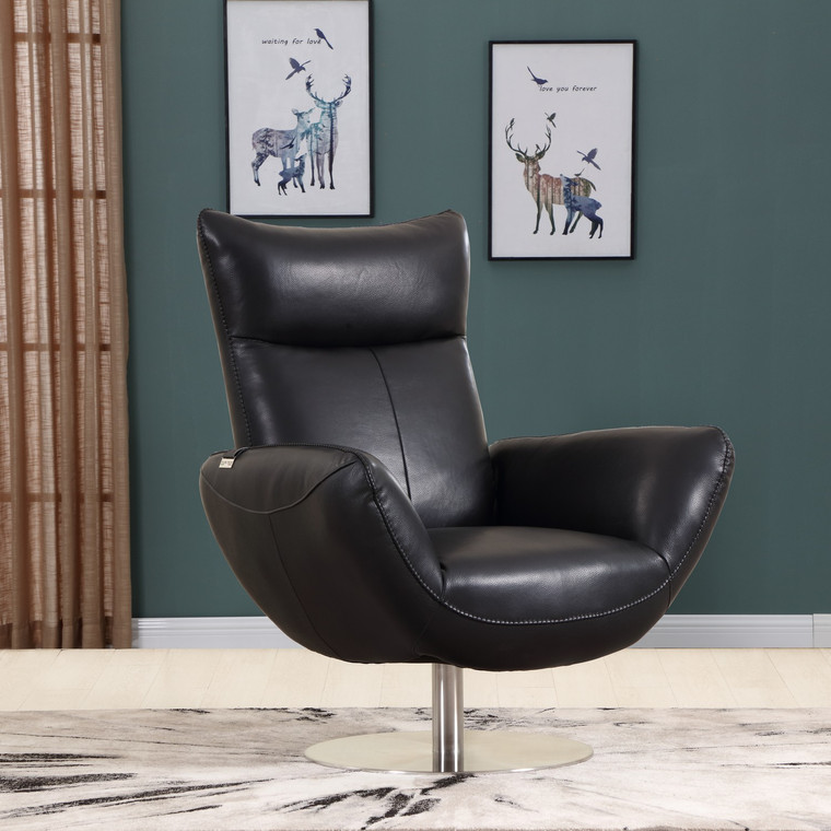 43" Black Contemporary Leather Lounge Chair - 4512822746289