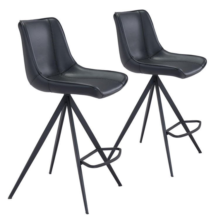 Set of Two Black on Black Faux Leather Triangle Base Counter Chairs - 808230066359