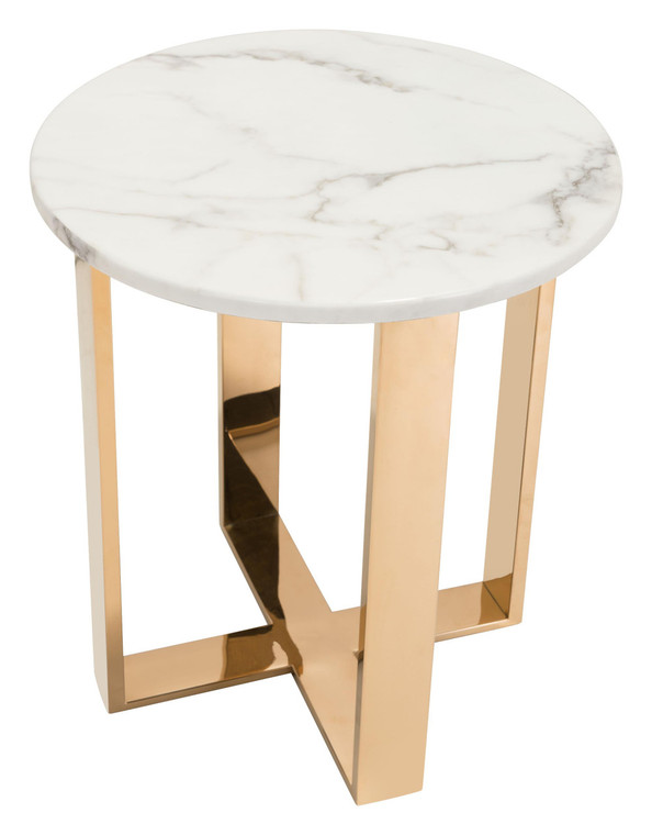 Designer's Choice White Faux Marble and Gold End Table - 808230047006