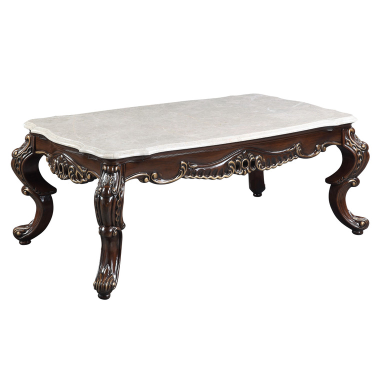 52" Antique Oak And Marble Faux Marble) Rectangular Coffee Table - 606114146469