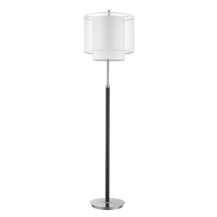 Roosevelt 1-Light Espresso And Brushed Nickel Floor Lamp With Sheer Snow Shantung Two Tier Shade - 808230005426