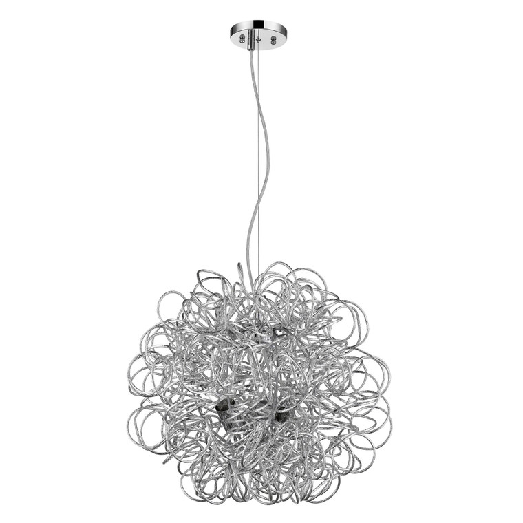 Homeroots Lighting Mingle 4-Light Polished Chrome Pendant, Faceted Chrome Aluminum Wire Shade