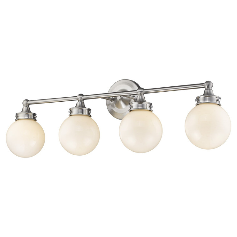 Fairfax 4-Light Satin Nickel Vanity With White Globe Shades - 808230013933