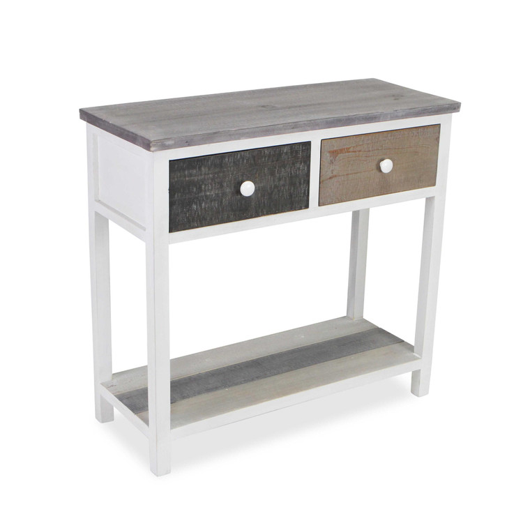Distressed Gray and White Table with 2 Drawers and Bottom Shelf - 4512822857596