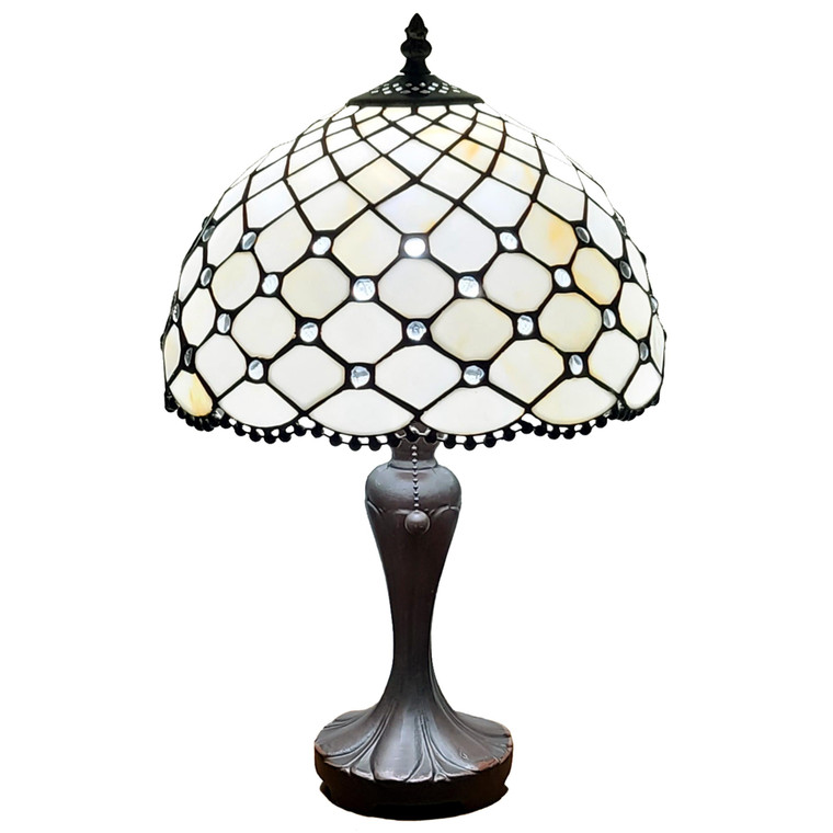 19" Tiffany Style Jeweled Glass Shade Table Lamp - 606114645054