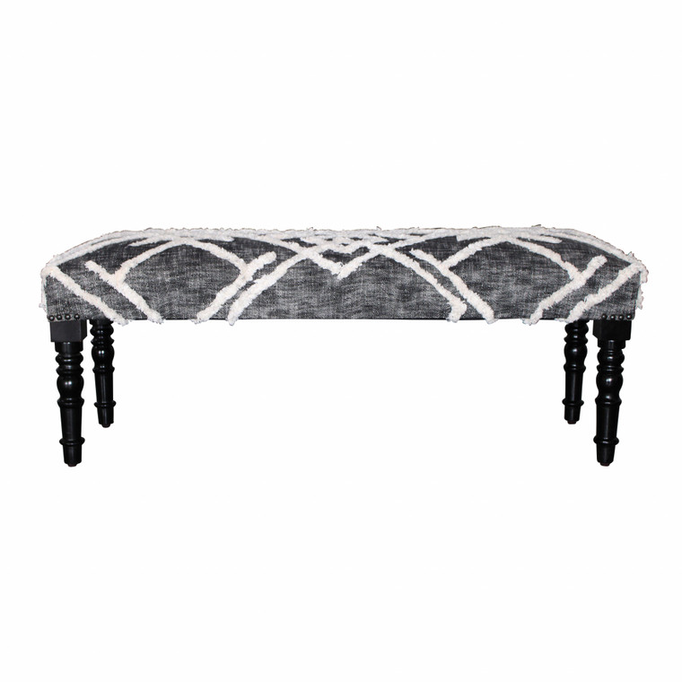 47" Gray And White Geometric Cotton Upholstered Distressed Bench - 606114064640