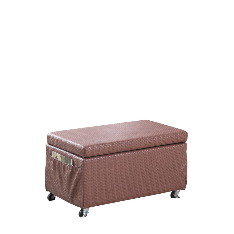 Brown Weave Faux Leather Rolling Storage Ottoman with Pockets - 606114550921