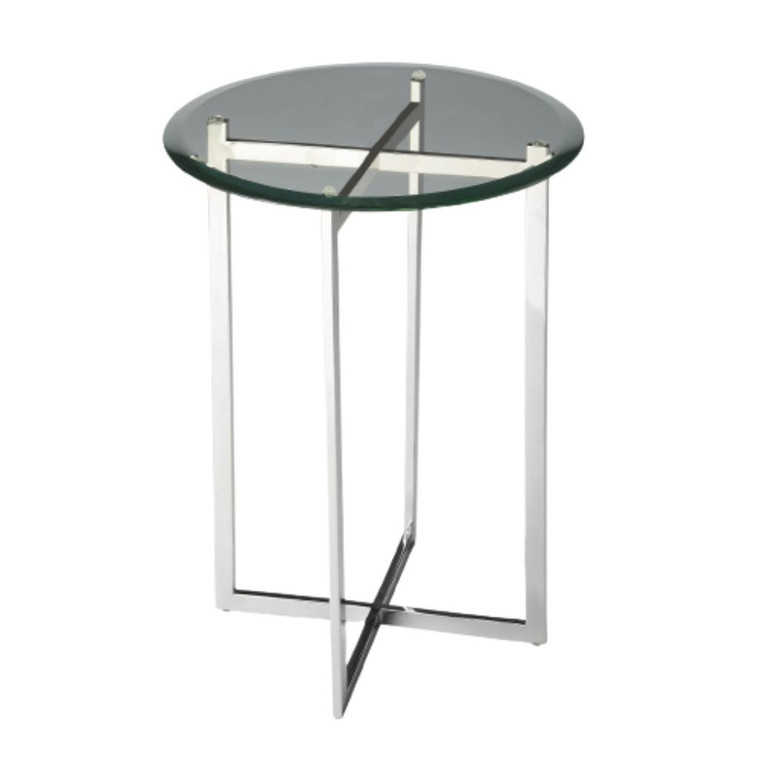 Homeroots Living Room 21" Silver Geo Base and Glass Round End Table