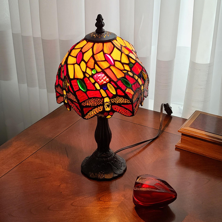 15" Tiffany Style Stained Glass Dragonflies Table Lamp - 606114647539