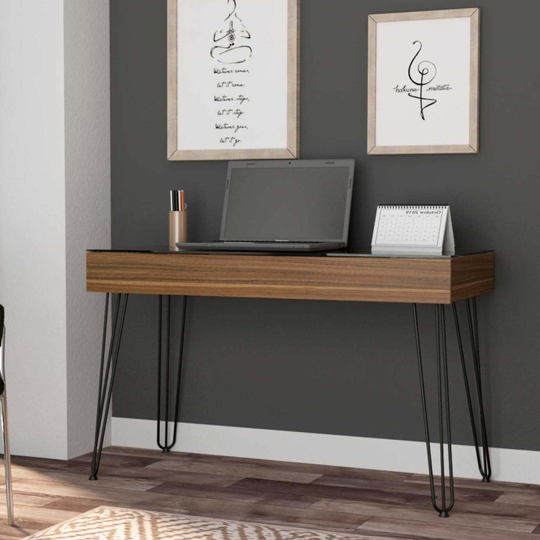 Modern Mahogany and Black Geometric Computer Desk - 808230120853
