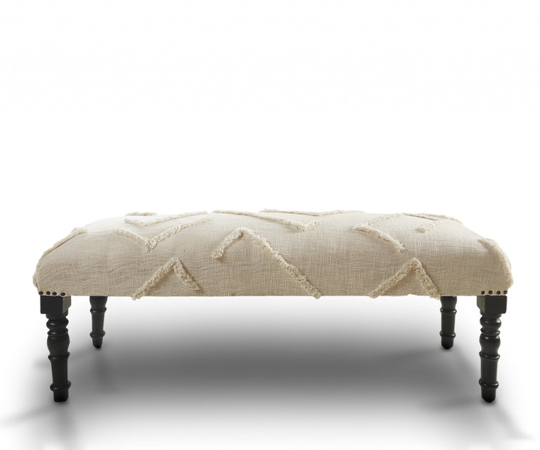 47" Cream And Black Leg Abstract Upholstered Bench - 606114064725