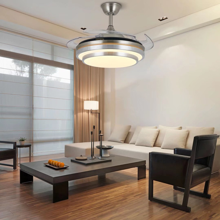 Silver Modern Fan And LED Ceiling Lamp - 606114612247