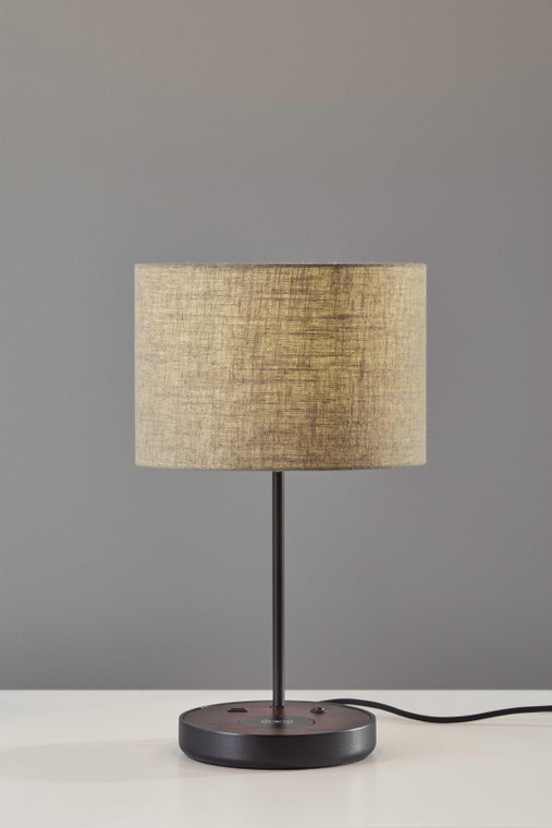 Matte Black Metal Wood Wireless Charging Table Lamp - 4512839458786