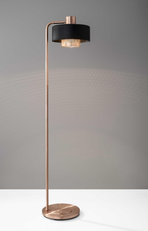Copper Metal Floor Lamp with Contrasting Black Canopy Shade - 4512839456683