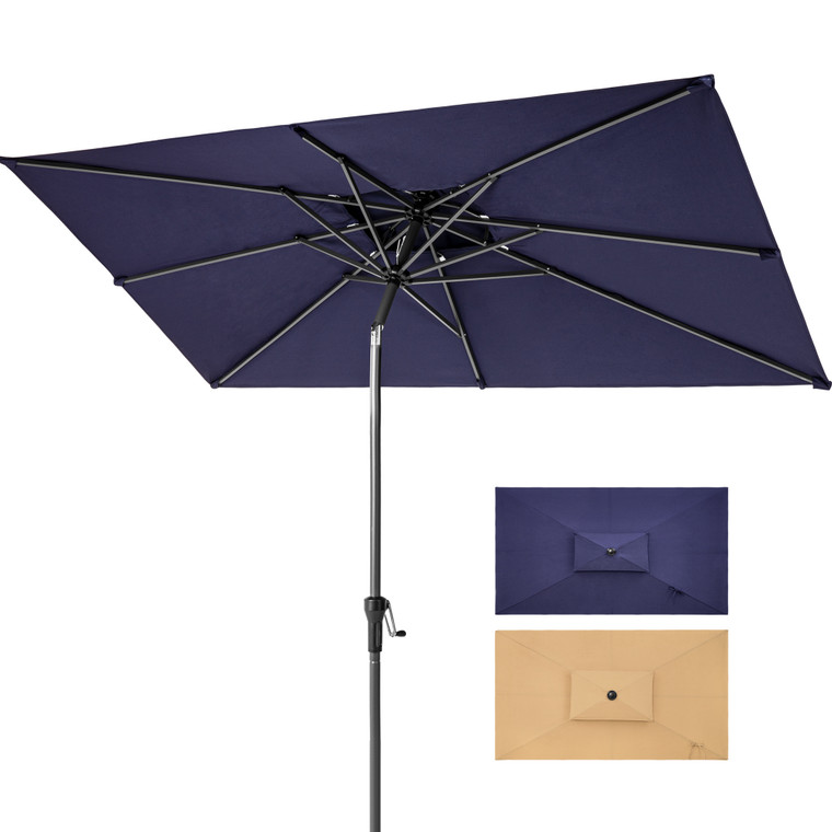 10' Navy Polyester Rectangular Tilt Market Patio Umbrella With Stand - 606114682783