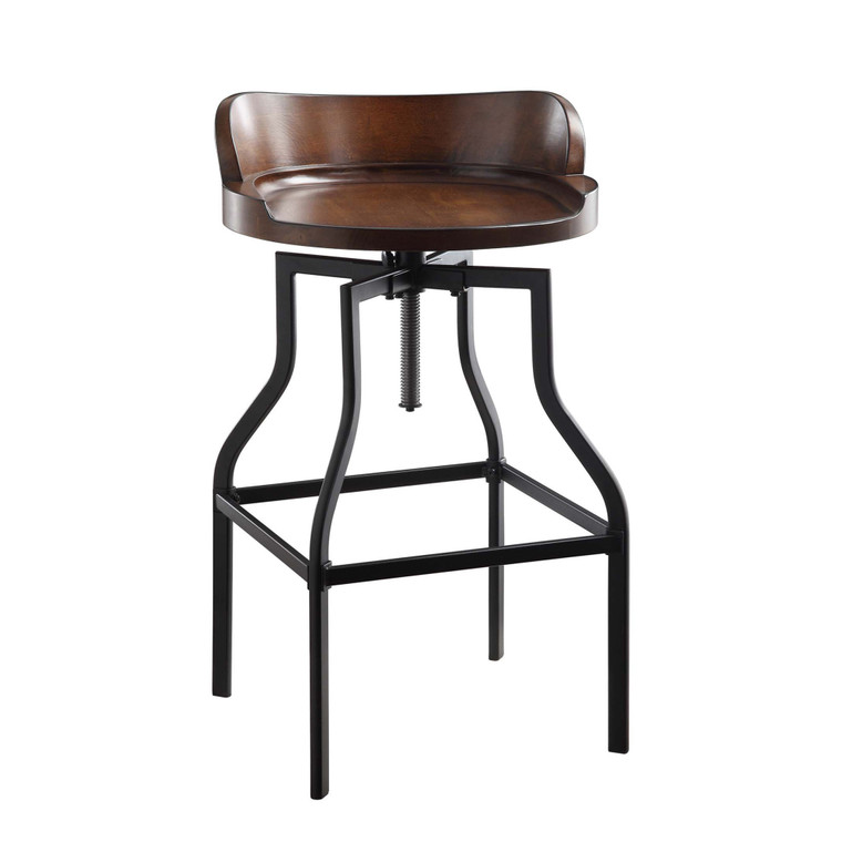 Homeroots 29" Chestnut Steel Swivel Backless with Adjustable Height Bar Chair With Footrest