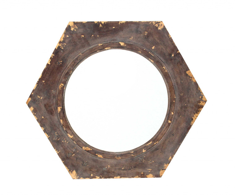 23.5 X 27 X 3.5 Bronze Vintage Round Hexagon Frame - Cosmetic Mirror - 689805006259