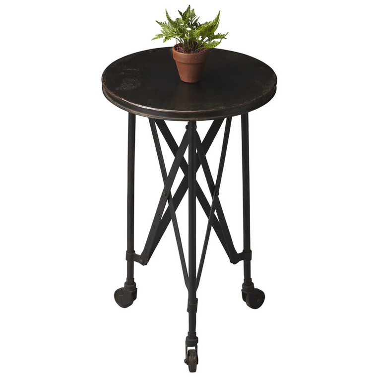 Homeroots Living Room 23" Black Industrial Rolling Round End Table, Black, Rolling