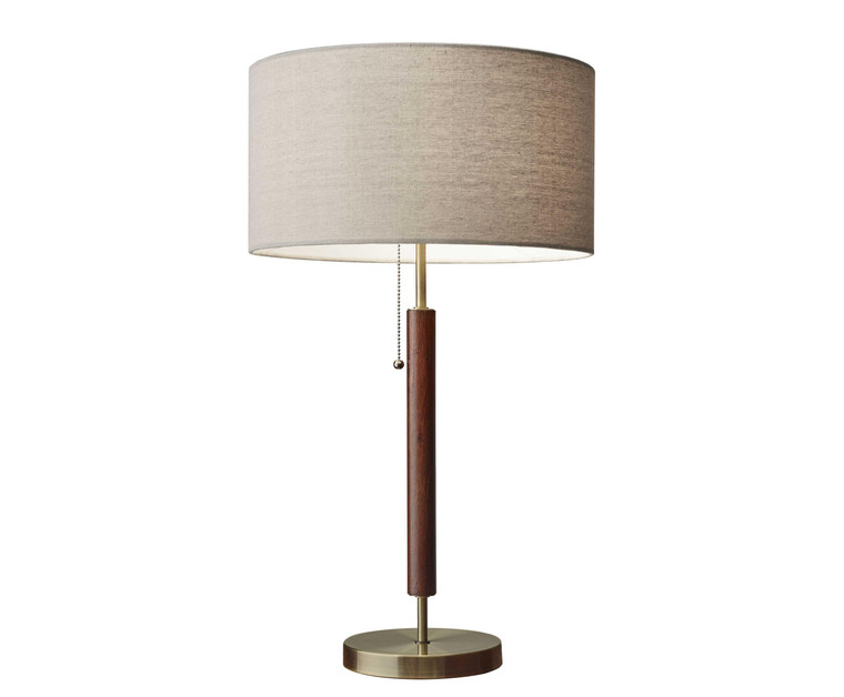Homeroots Lighting Antique Brass Metal and Walnut Wood Table Lamp