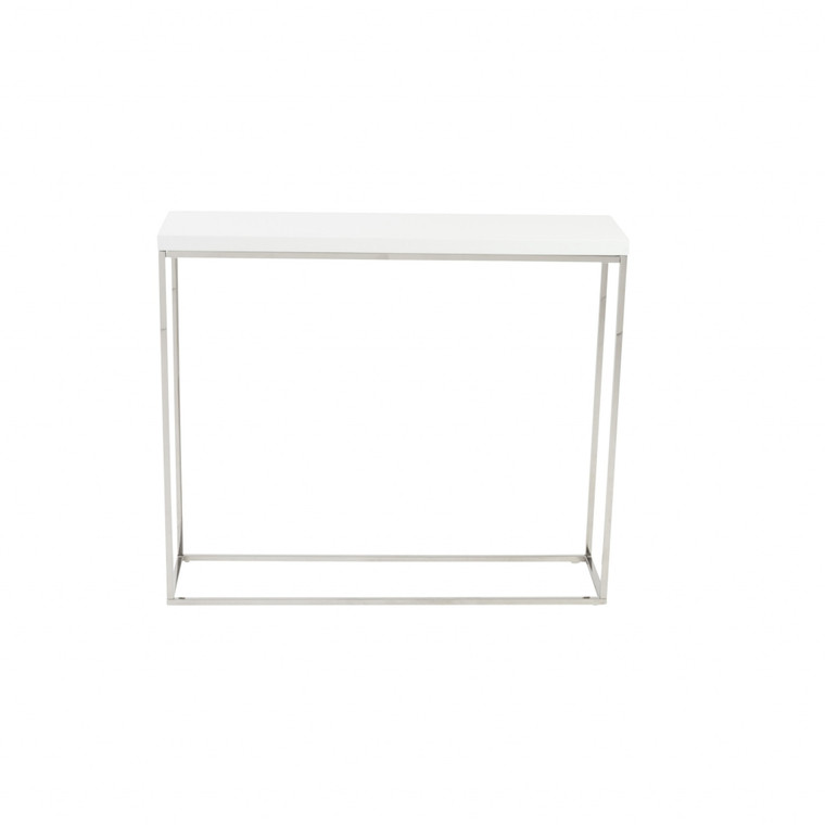 Modern White Gloss and Chrome Console Table - 808230088290